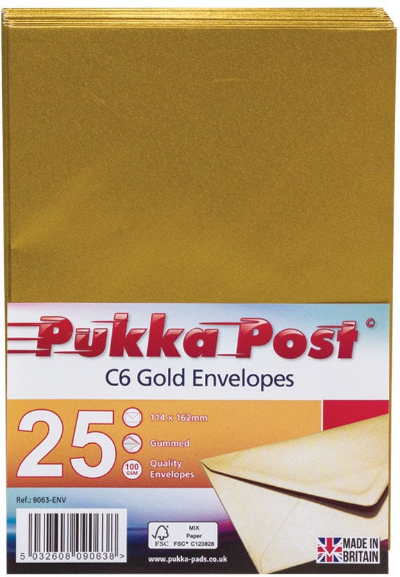 Envelope C6, 114x162mm, 100gsm, Pack of 25, Brown