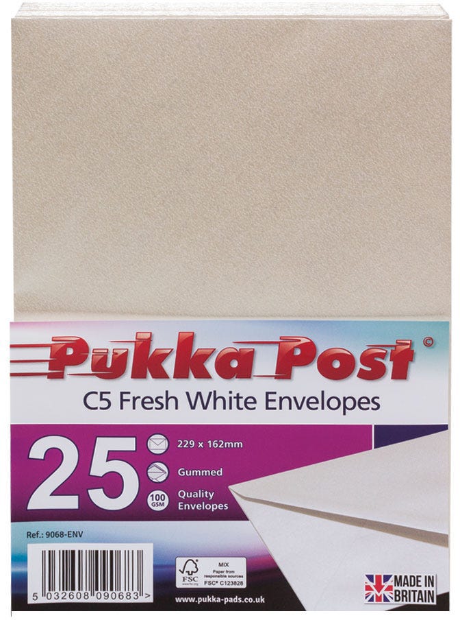 Envelope C5, 162 x 229mm, 100gsm, Pack of 25, White