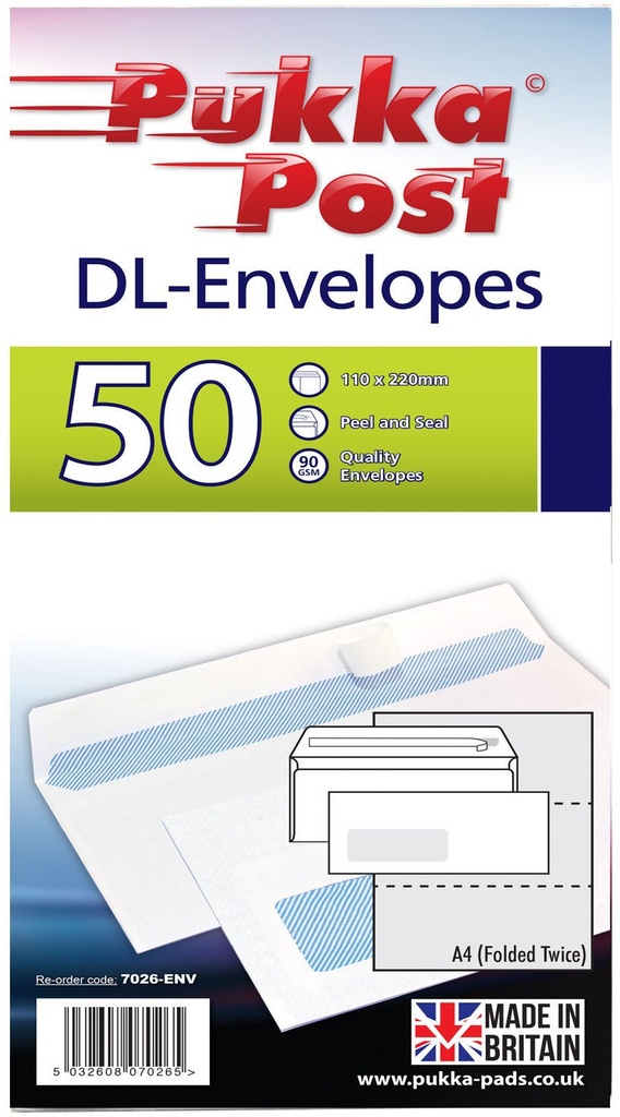 Envelopes DL Peel & Seal with window, Pack of 50, White