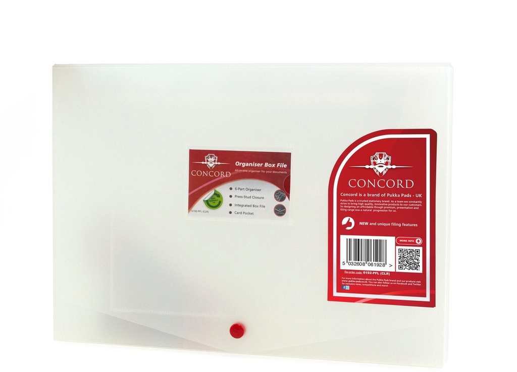 Expanding File with button A4 6 Pocket, PP Plastic, Clear