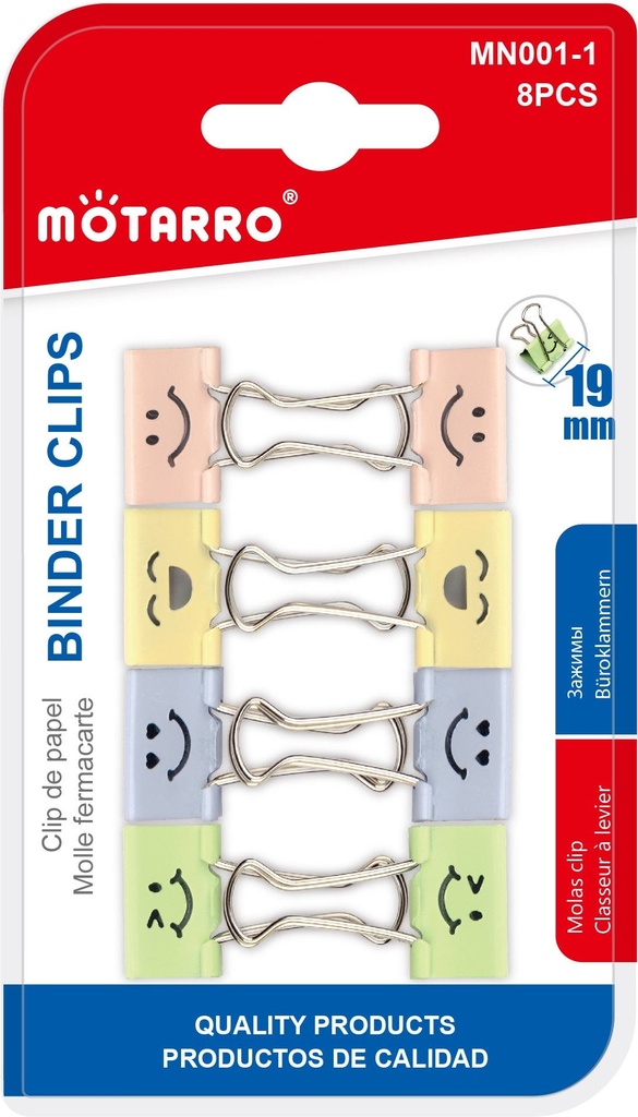 Binder Clips 19mm Smiley Face Set 8pcs