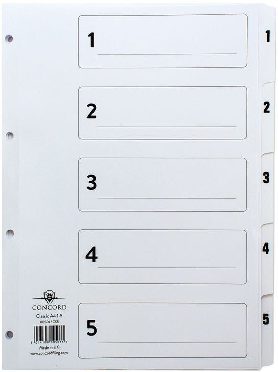 Concord Mylar Index A4 Clear 1-5 (Box 20) FSC MIX