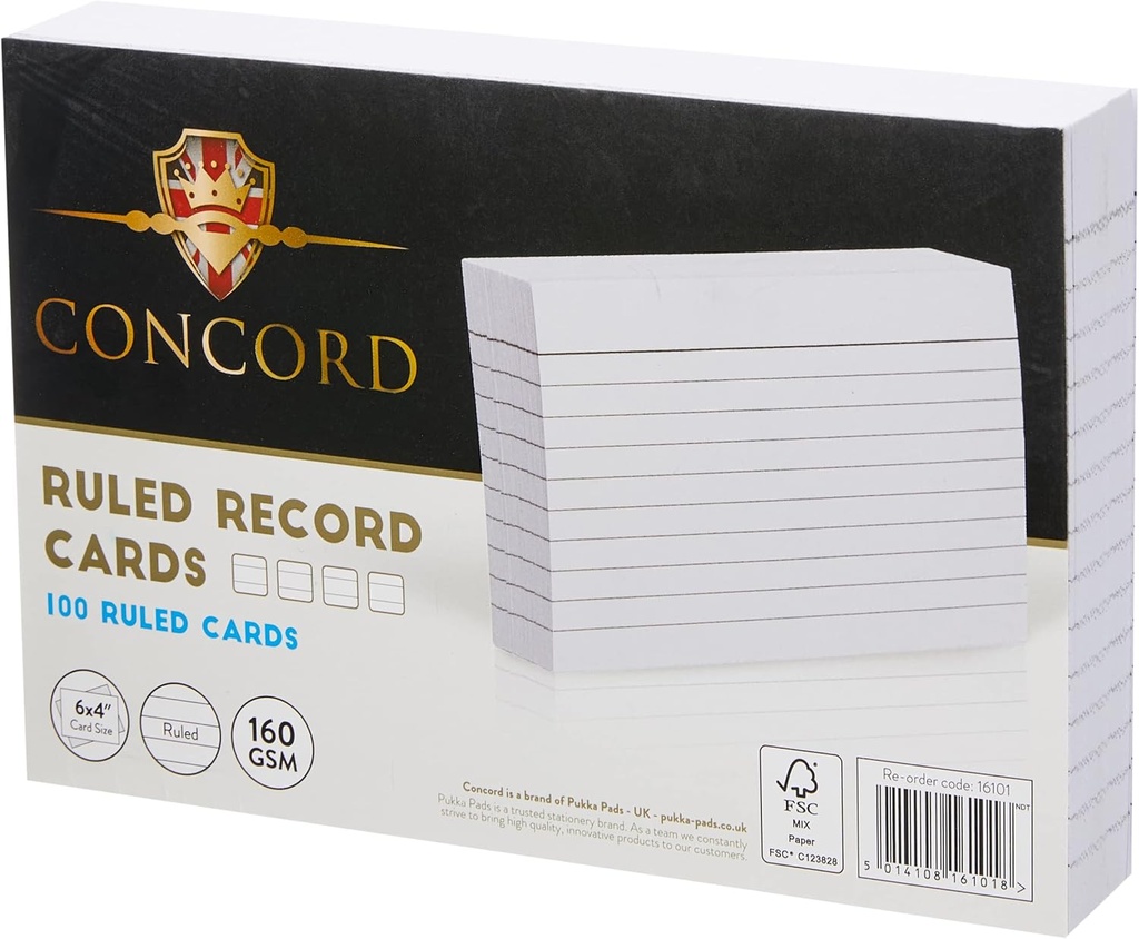 6x4 White Ruled Record Card