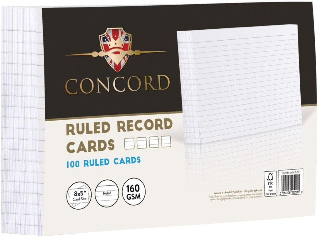 8x5 White Ruled Record Card