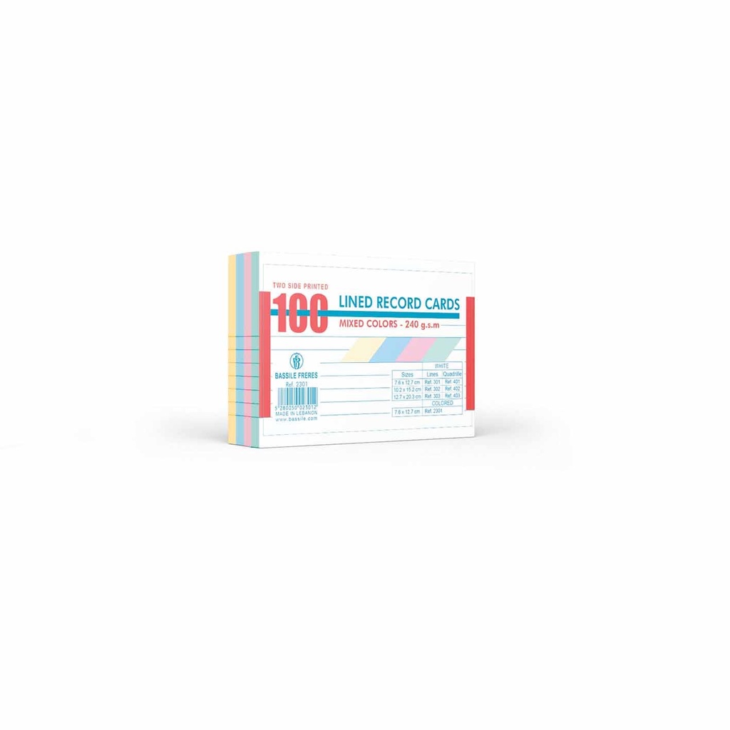 Record Cards, Lines, 7.6x12.7cm, Colored, 240gsm