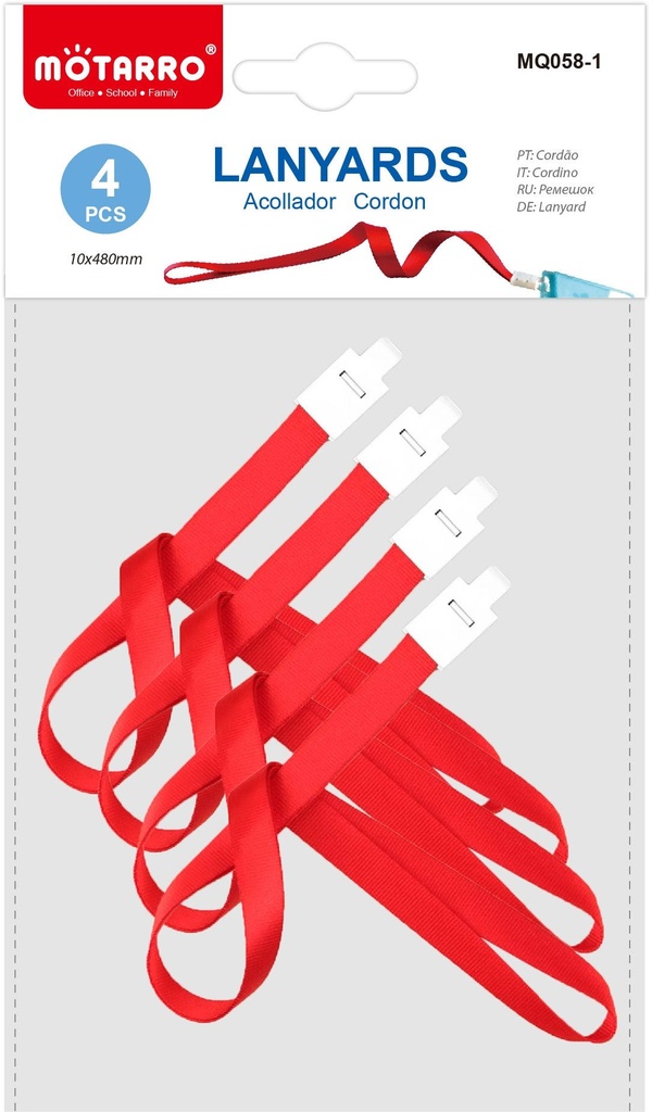 Lanyards 48Cm Blister of 4Pcs, Red
