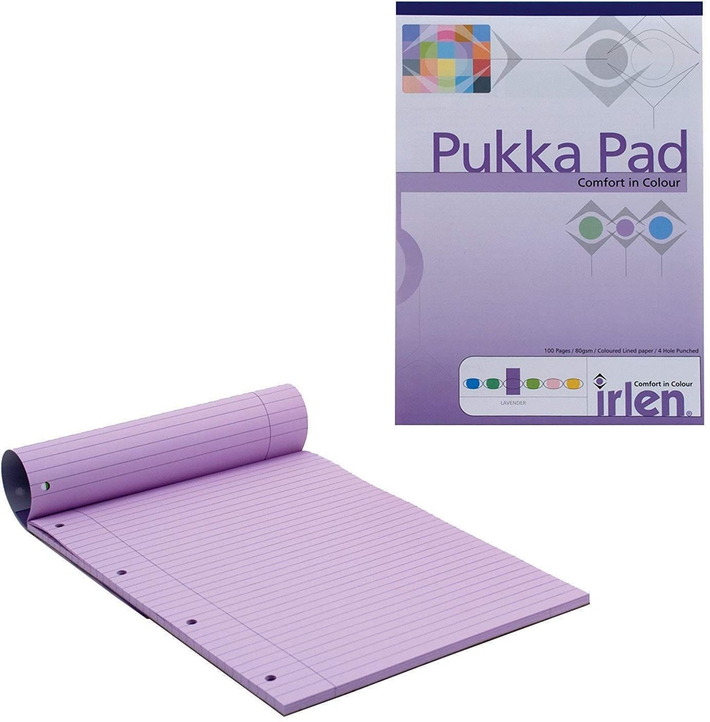 Pad Writing A4, 50SH, 80gsm, W cover & Margin, A4 Lavender Paper, 4 hole punched