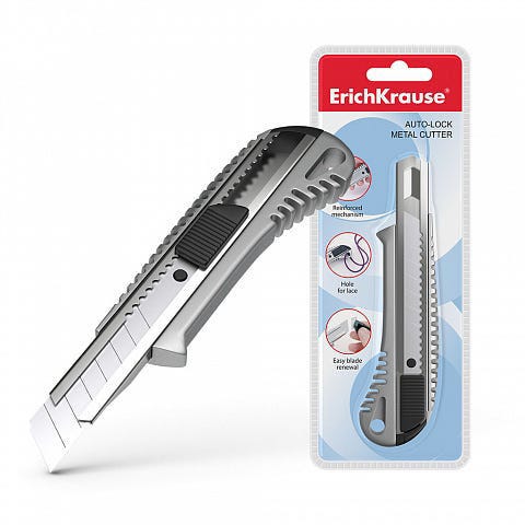 Cutter Auto Lock 18 mm Metal Silver (plastic blister 1 pcs) ErichKrause®