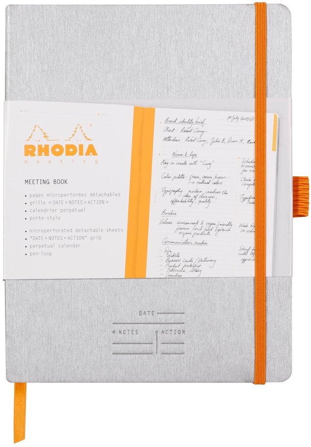 Meeting Book Silver A5+ 80 Microperforated Sheets 90G, White Paper W/Elastic +Pen Loop