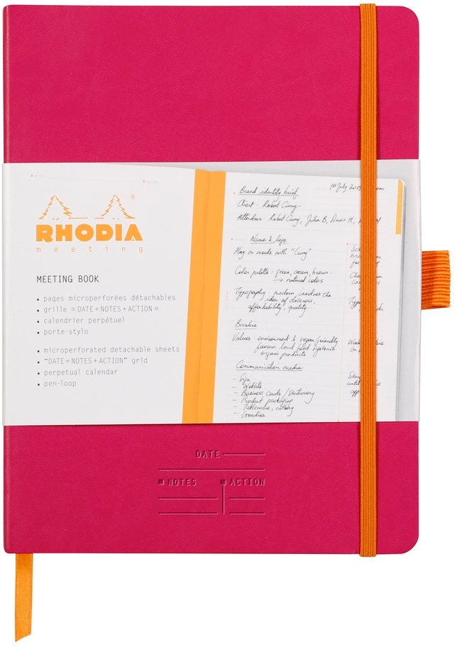 Meeting Book Raspberry A5+ 80 Microperforated Sheets 90G, White Paper W/Elastic +Pen Loop