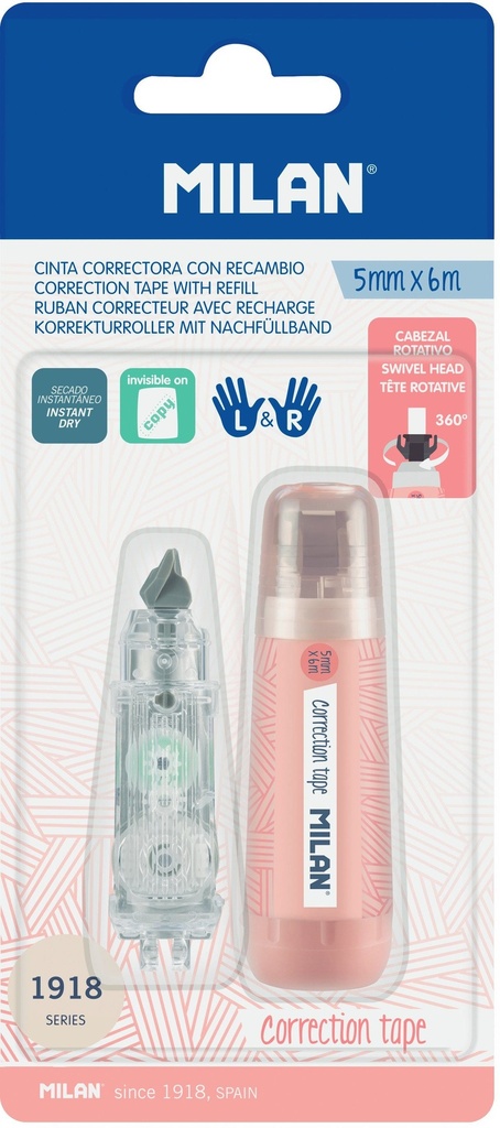 Blister pack correction tape 5 mm x 6 m + 1 refill, 1918 series, pink