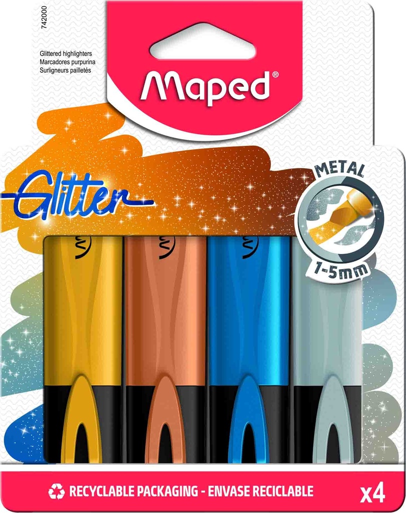Highlighter Glitter Metalic Pac=4col