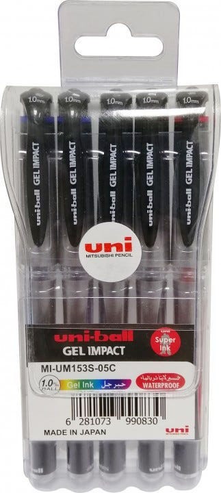 Pen Gel Impact 1.0 mm Uniball Signo Rollerball Pen Set of 5 Pcs