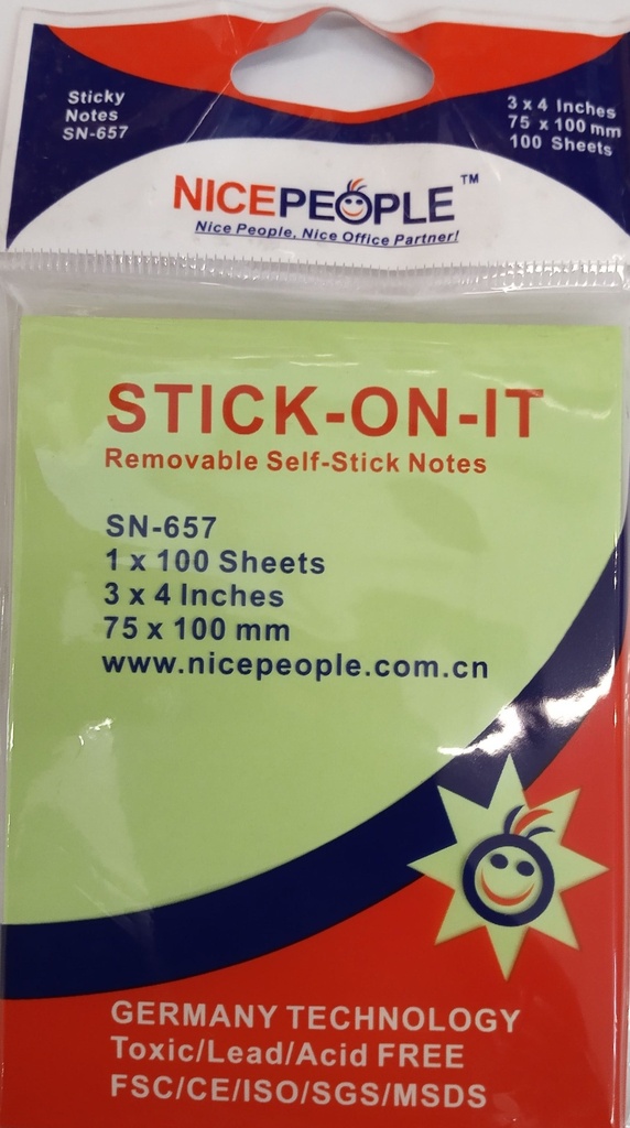 Notes Sticky 100 Sheets Paper 75Gsm 75X100Mm Green