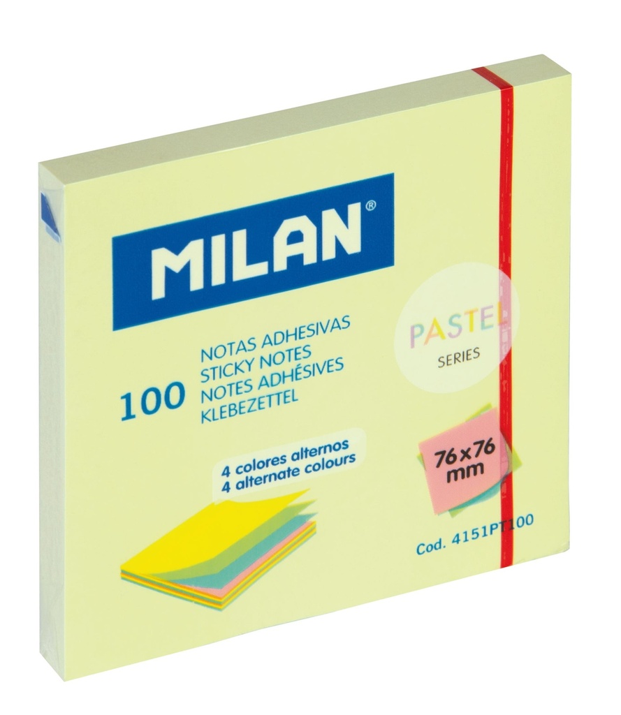 Pad of 100 adhesive notes with alternate colours 76 x 76 mm, Pastel series