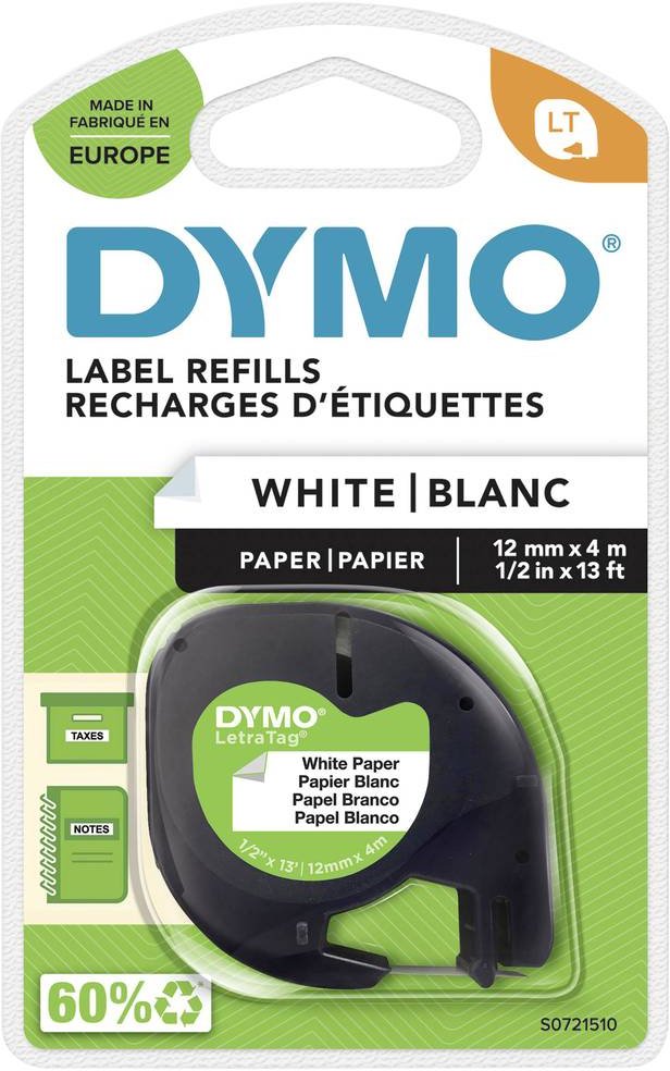 Letra Tag Tape 12mm x 4 M - Paper White
