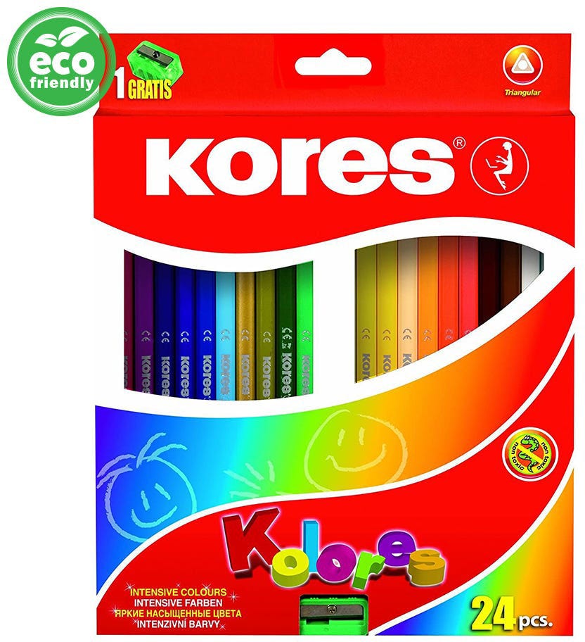 Kolores Triangular, 3Mm With Name Field And Sharpener / 24 Pencils Incl. 2 Metallic Pencils
