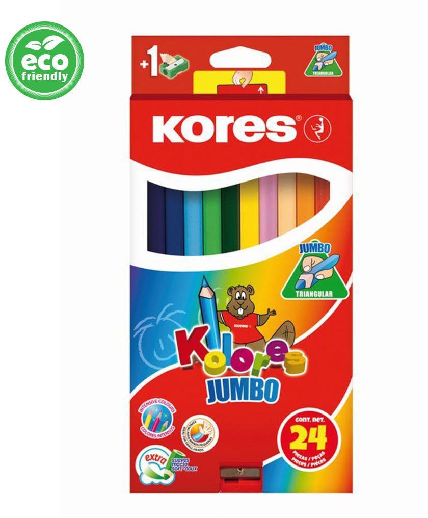 Kolores Jumbo Triangular, 5Mm With Name Field And Jumbo Sharpener / 24 Pencils