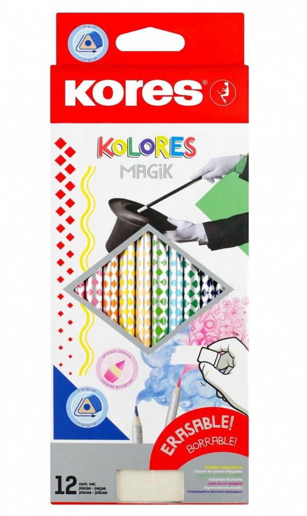 Colored Pencil, Erasable, Triangular, Set Of 12Pcs, Including 1 Eraser "Kolores Magik"