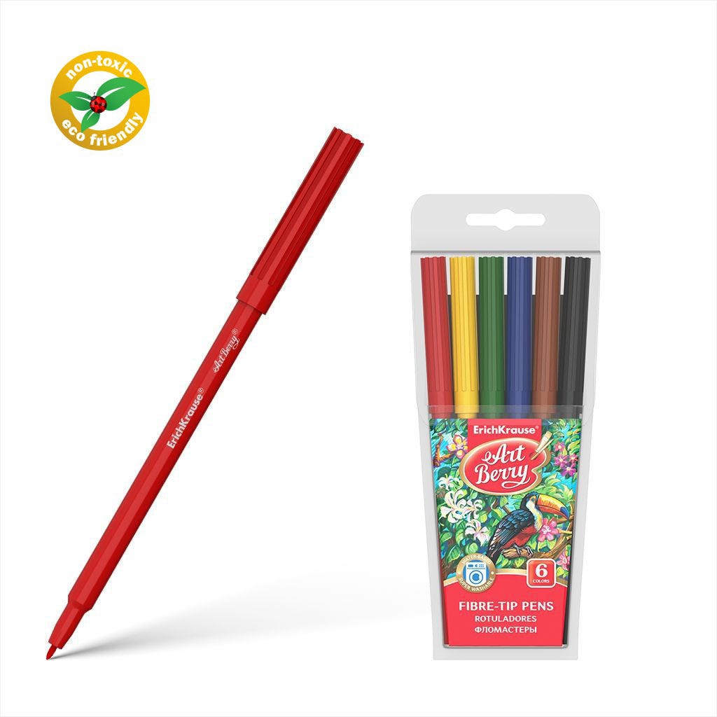 Color Pen Fibre-Tip Artberry Super Washable Set Of 6 Colors