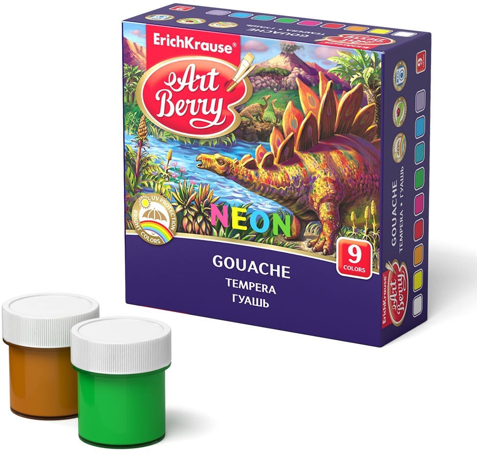 Gouache Artberry Neon With UV Protection Set Of 9 Colors By 20Ml