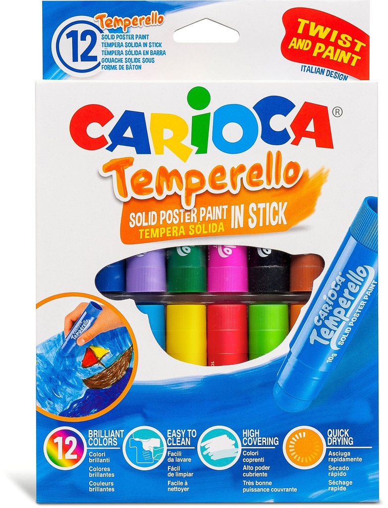 Tempera Stick, Set Of 12 Assorted Color, Carioca Temperello