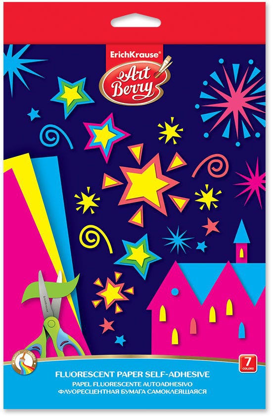 Fluorescent paper self-adhesive ArtBerry®, B5, 7 sheets, 7 colors