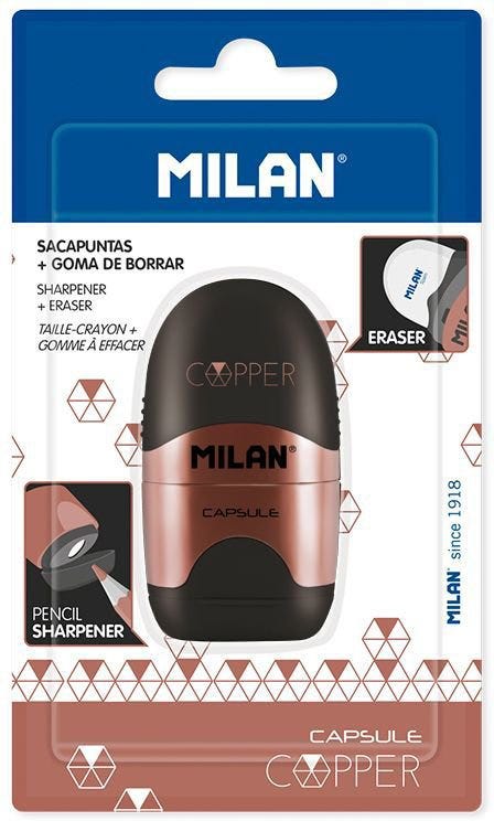 Blister pack eraser with pencil sharpener CAPSULE Copper series, black