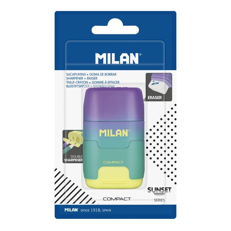Blister pack eraser with pencil sharpener COMPACT Sunset series, turquoise