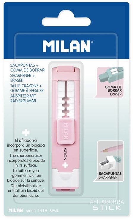 Blister pack eraser with pencil sharpener STICK + Edition series, pink