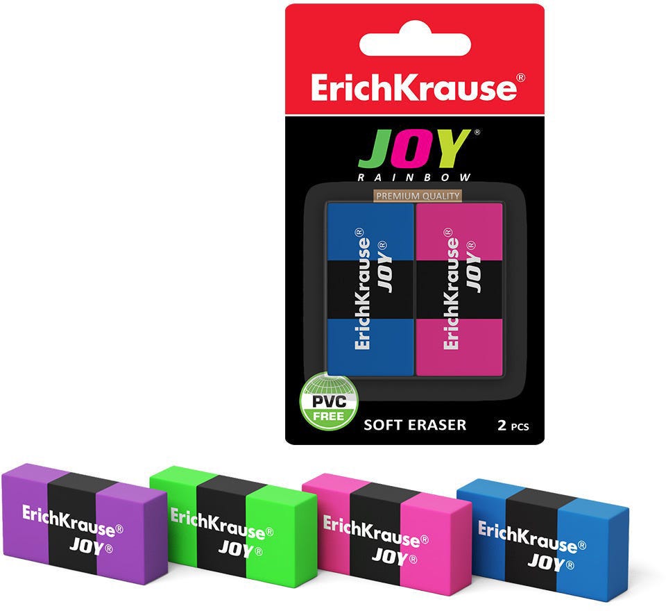 Eraser Eco-Friendly & Thermoplastic Rubber 40 Ð¥ 20 Ð¥ 10 Mm Erichkrause Rainbow (In Blister 2 Pcs)