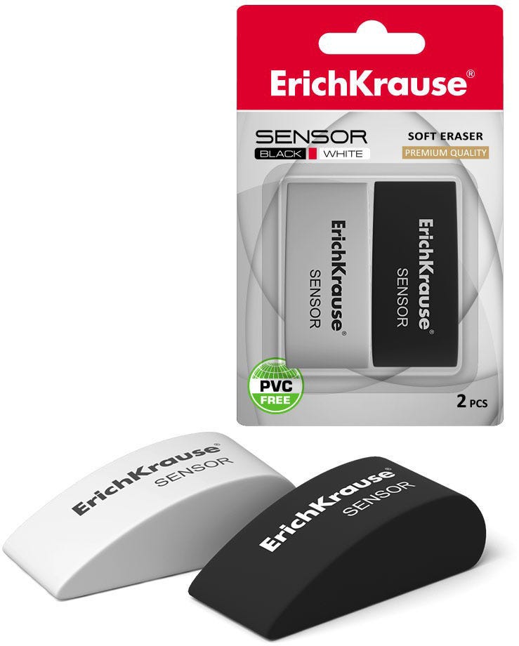Eraser eco-friendly & Thermoplastic Rubber 50 х 23 х 19mm ErichKrause® Sensor Black&Whitе (in blist