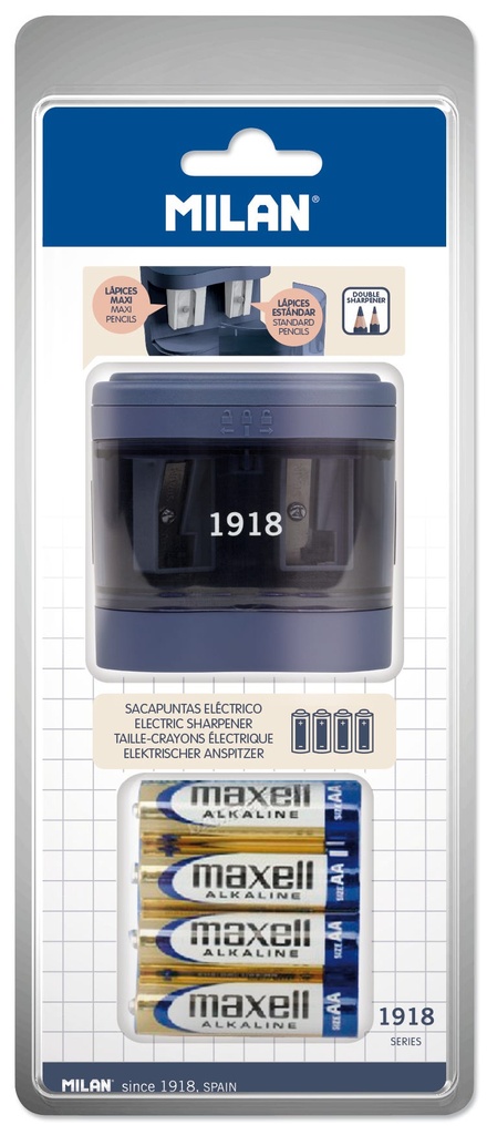 Blister pack MAXI-REGULAR electric pencil sharpener (batteries included) 1918 series, navy blue