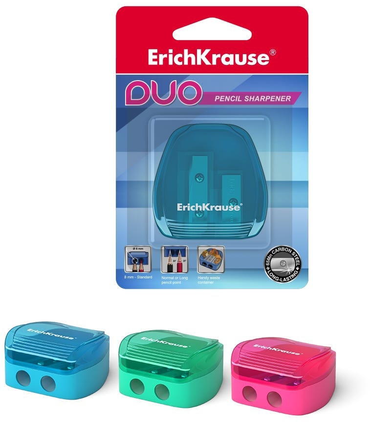 Sharpener Double Hole Plastic Erichkrause Duo, (1 Pc In Blister)