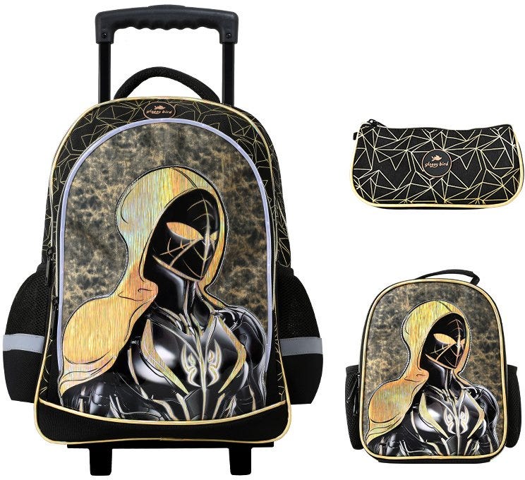 Trolly Backpack Black Spider 18" With Lunch Bag, Pencil Case Set GB5247T