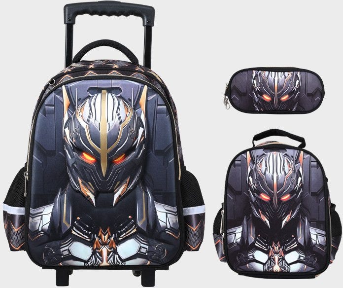 Trolly Backpack Black Iron 17" With Lunch Bag, Pencil Case GB5219T