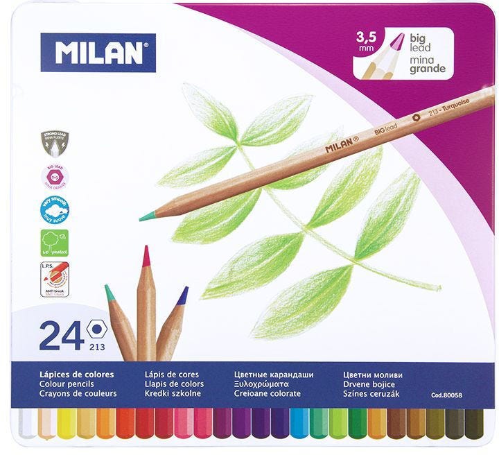 Color Pencil Set Of 24, With Thick Lead, Ã˜ 3.5 Mm, Metal Box