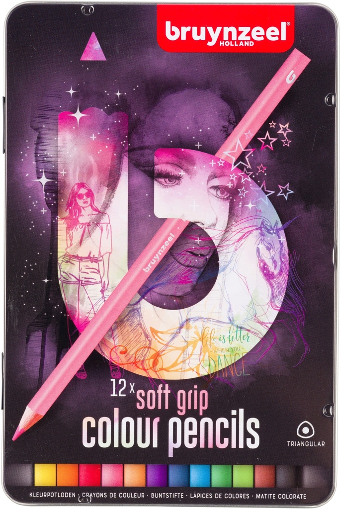 Bruynzeel Soft grip color pencil tin light | 12 colors