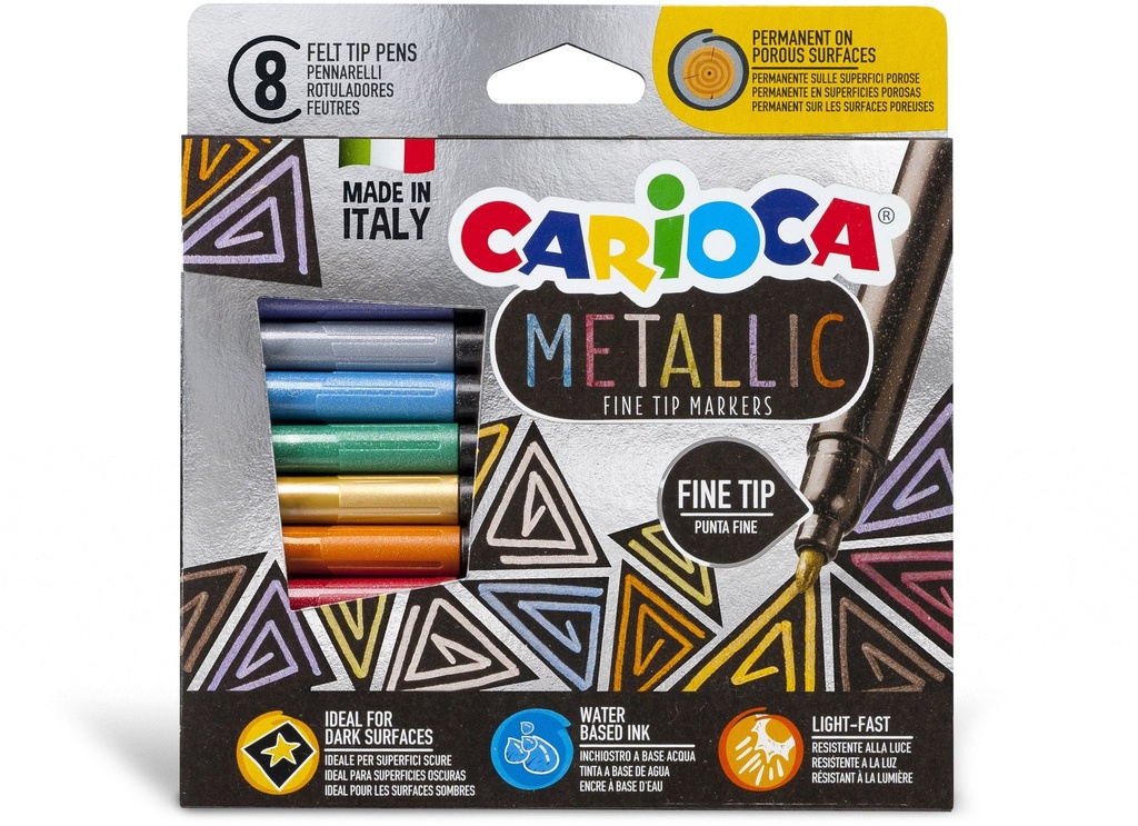Marker Felt Pen, Fine Tip, Metallic Set Of 8 Pcs, Carioca