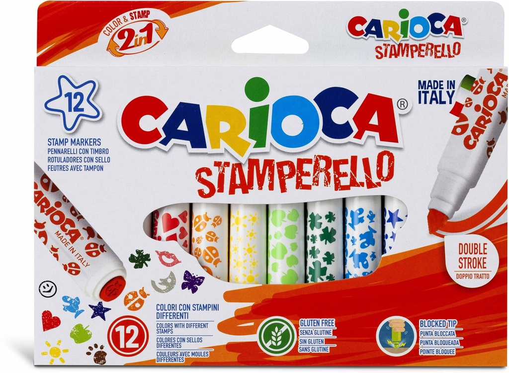 Marker Double Felt Pen Tip, With Stamps, Set Of 12 Pcs, Carioca
