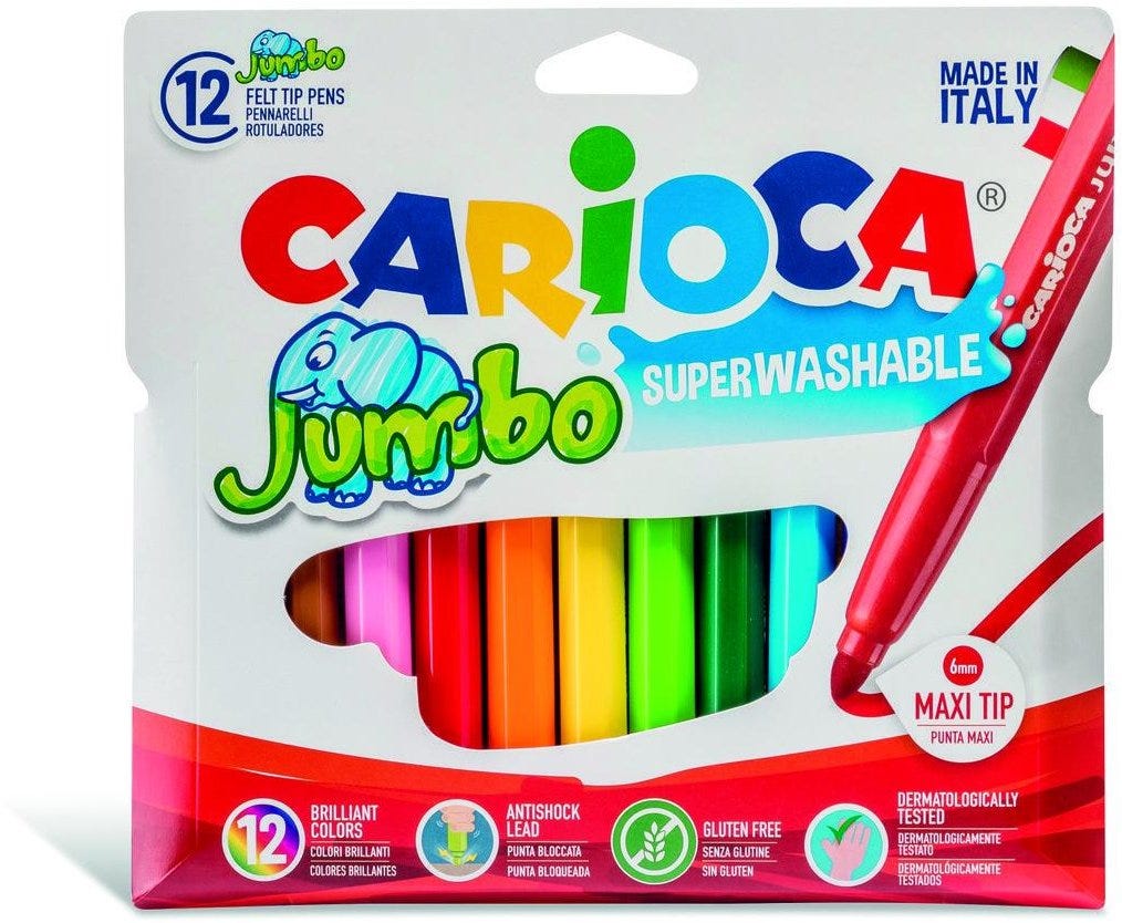 Carioca Jumbo Paperboard Wallet 12Pcs Felt Tip Pens