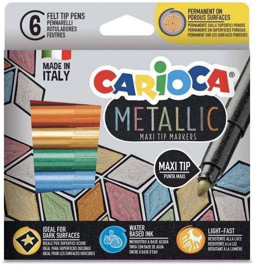 Carioca Metallic Maximarkers Box 6Pcs Felt Tip Pens
