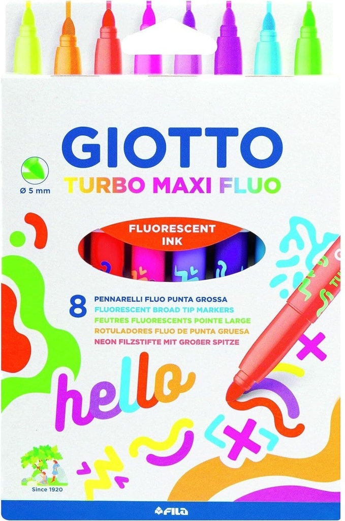 Felt Tip Marker Jumbo Fluo, Set of 8 pcs, Giotto Turbo Maxi