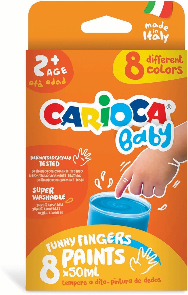 Finger Paints Set Of 8 x 50Ml, Washable, Non-toxic & odourless , Carioca