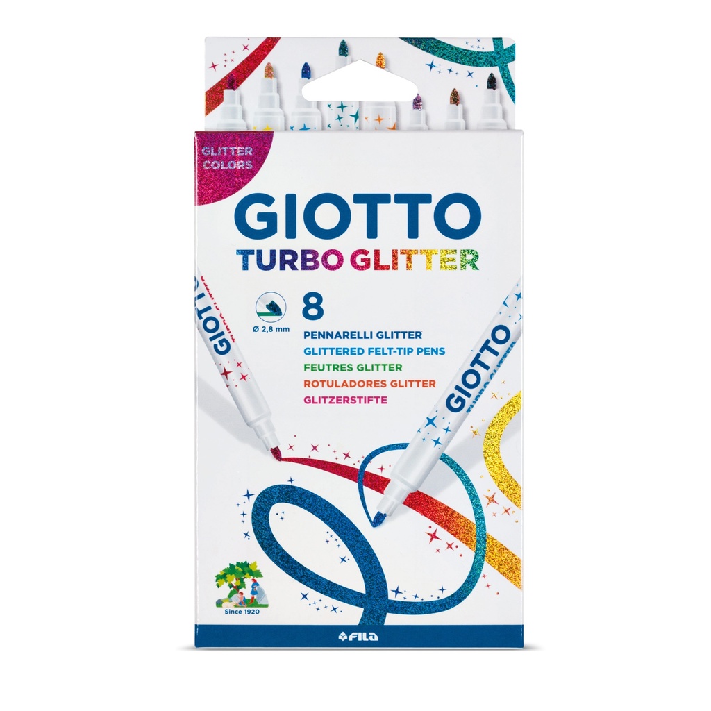 Felt Tip Marker Glitter, Set of 8 pcs, Giotto Turbo Glitter