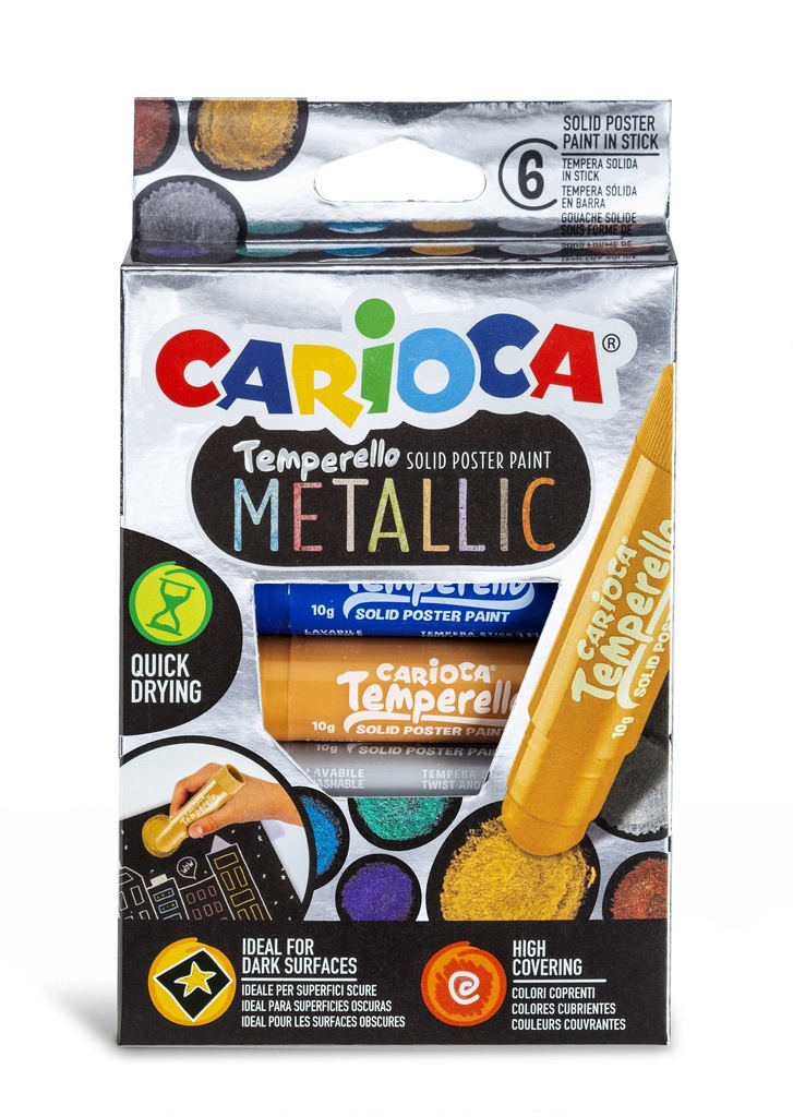Tempera Stick, Set Of 6 Metallic Color, Carioca Temperello