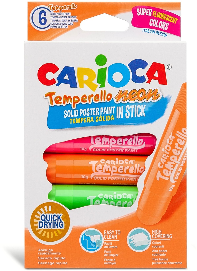 Tempera Stick, Set Of 6 Neon Color, Carioca Temperello