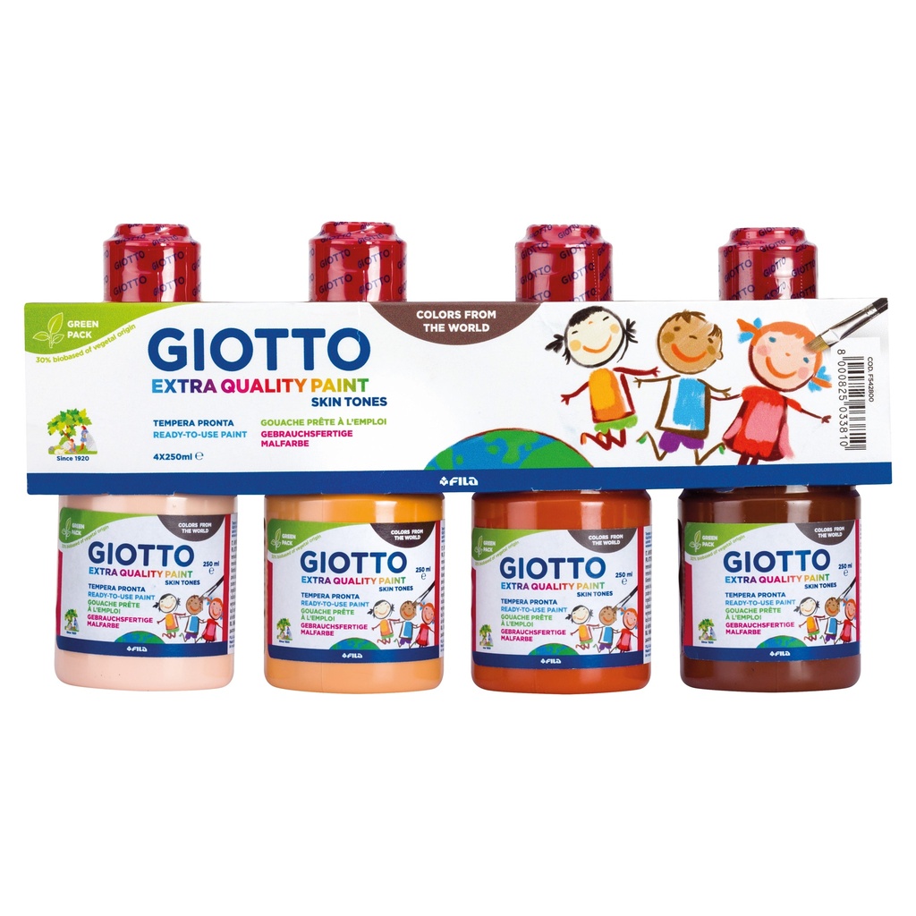 Tempera School Paint Extra Quality, Set 4 x 250 ml, Skin colors - Giotto