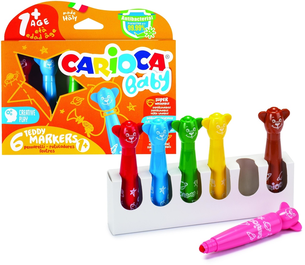 Marker Washable Felt Tip, Set Of 6Pcs+1, Carioca Baby