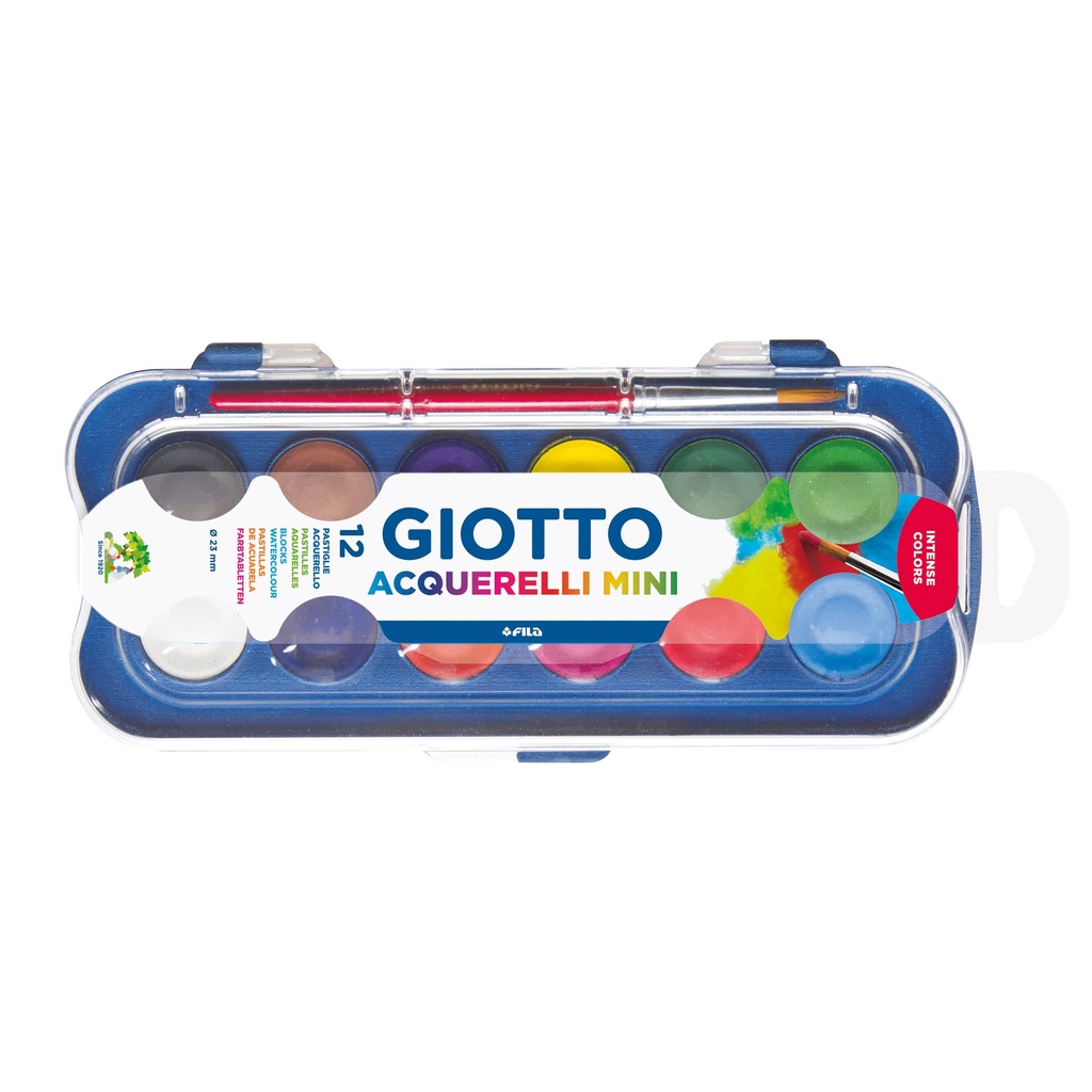 Watercolor Blocks Mini 23 mm, Set of 12 Colour Set 23mm + 1 brush -Giotto